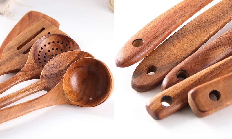 Natural Teak Cooking Utensils Set | Ofertas Real