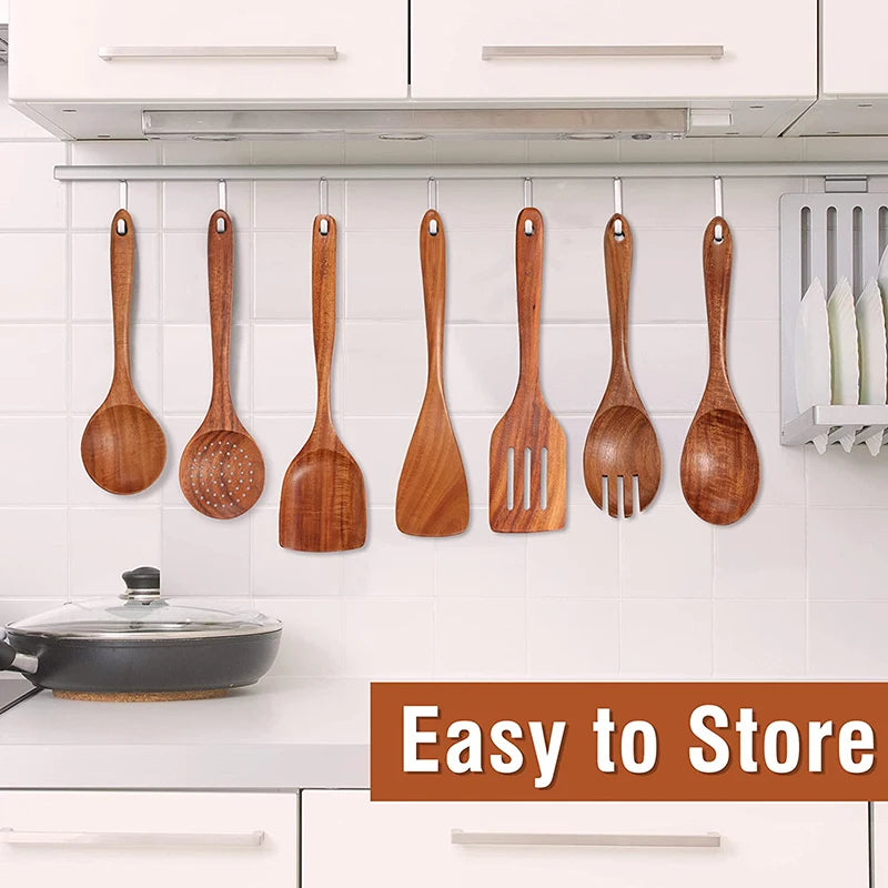 Natural Teak Cooking Utensils Set | Ofertas Real