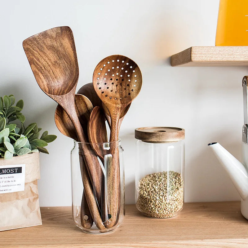 Natural Teak Cooking Utensils Set | Ofertas Real