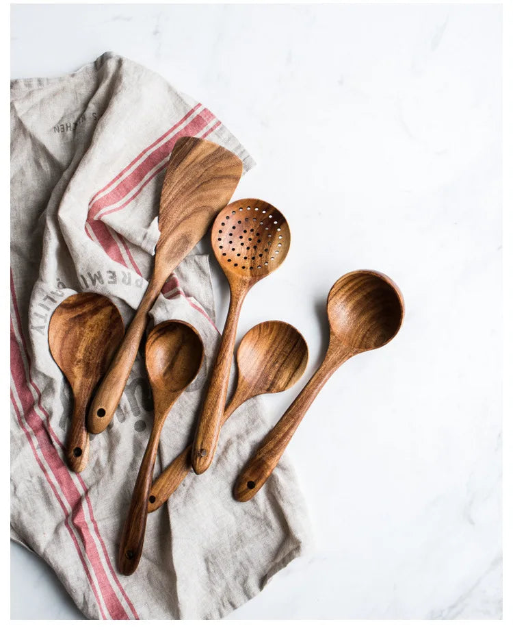 Natural Teak Cooking Utensils Set | Ofertas Real