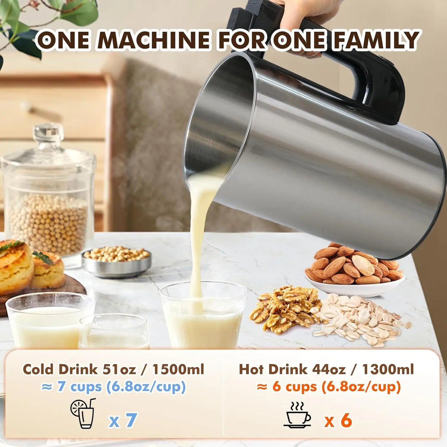 Nut Milk Maker 51oz | 7-in-1 Automatic Milk Machine