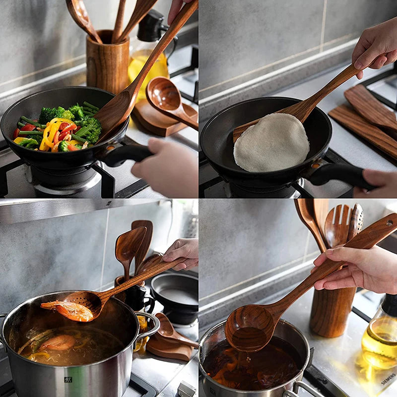Natural Teak Cooking Utensils Set | Ofertas Real