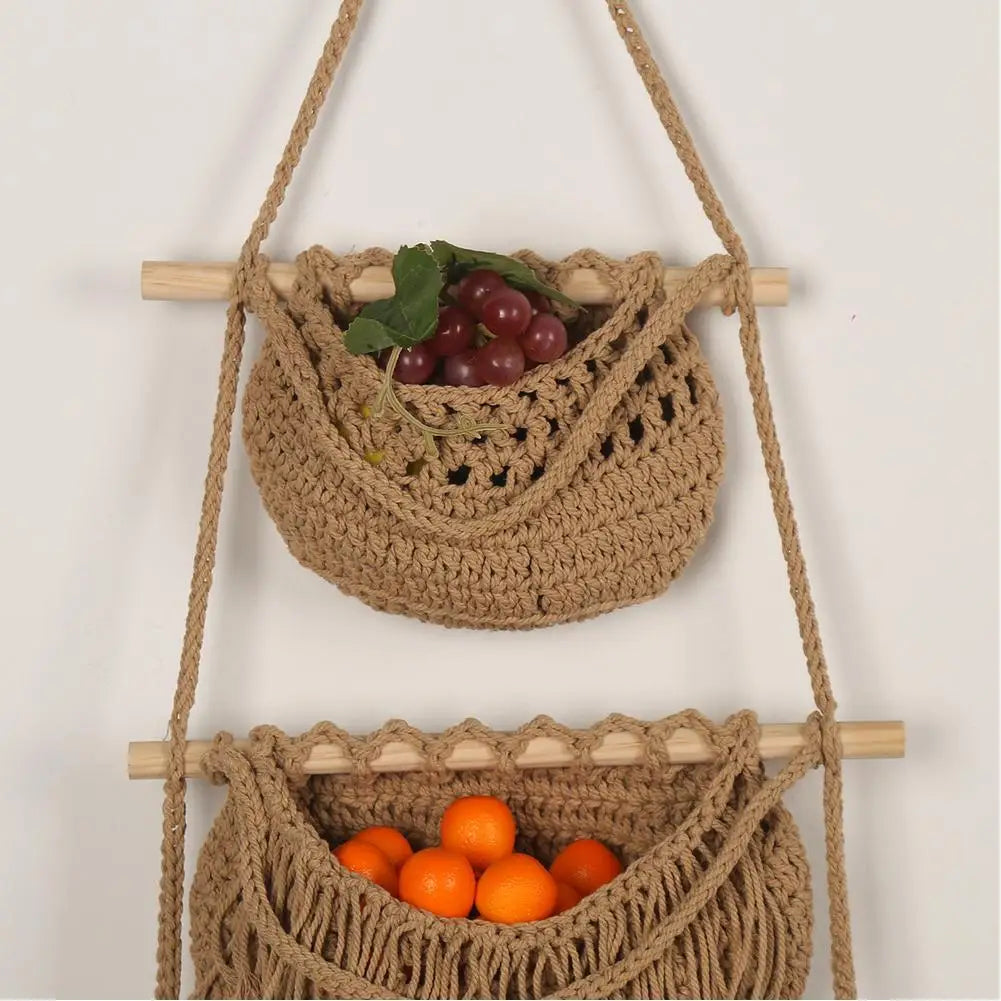 3-Tier Hanging Fruit Baskets | Bohemian Handwoven Storage