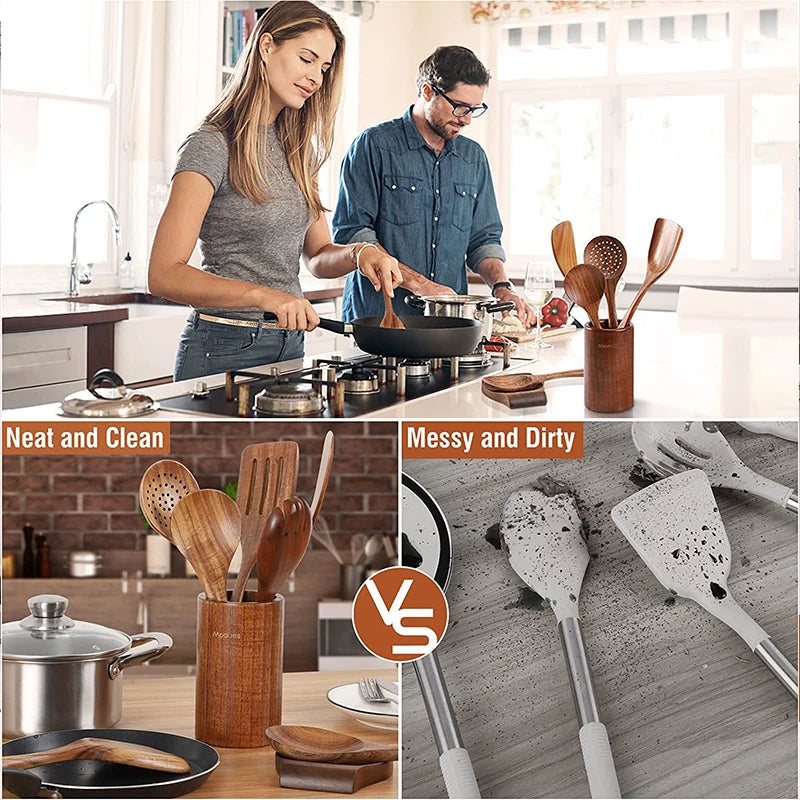 Natural Teak Cooking Utensils Set | Ofertas Real
