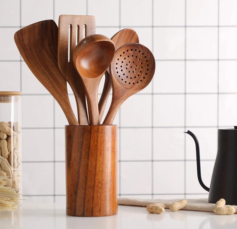 Natural Teak Cooking Utensils Set | Ofertas Real