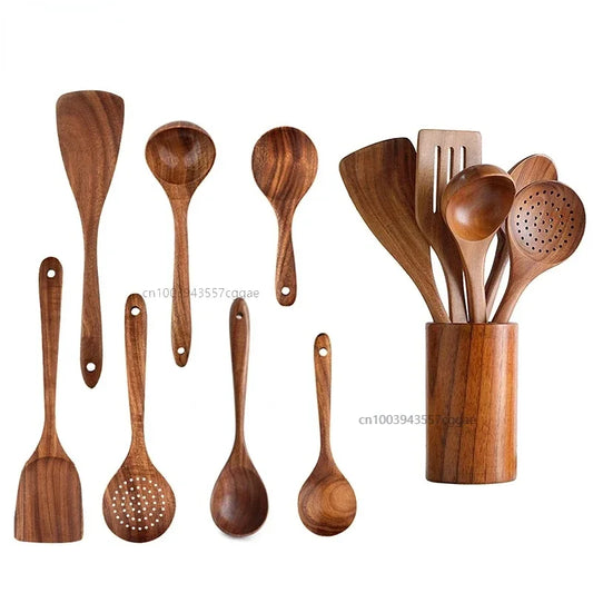 Natural Teak Cooking Utensils Set | Ofertas Real