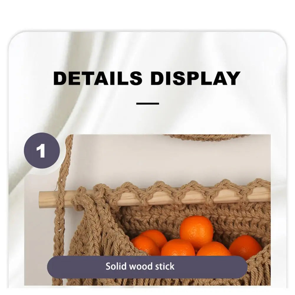 3-Tier Hanging Fruit Baskets | Bohemian Handwoven Storage