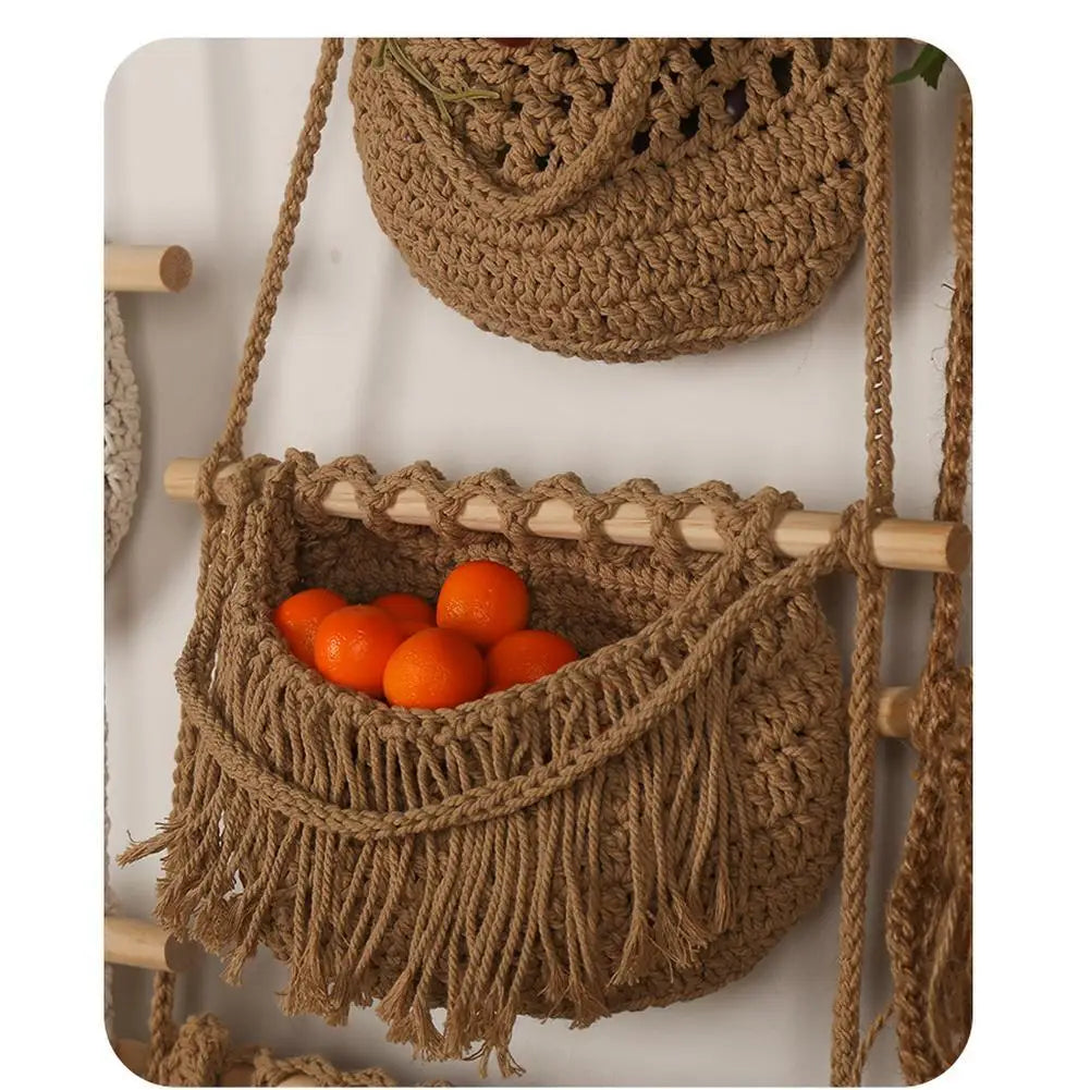 3-Tier Hanging Fruit Baskets | Bohemian Handwoven Storage